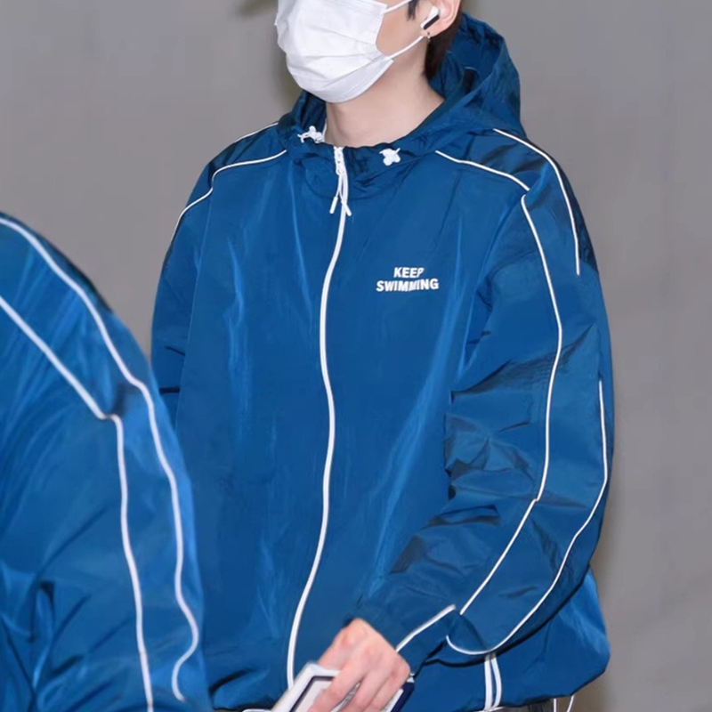Windbreaker Anime Merchandise - Kpop Yüzmeye Devam Et Baskı Fermuarlı